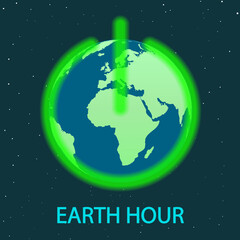 Earth hour with power button, vector art illustration.