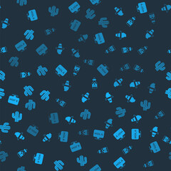 Set Hola, Mexican man sombrero, Tequila bottle and Cactus on seamless pattern. Vector © vector_v