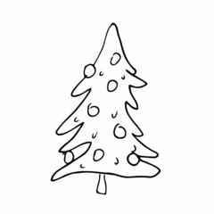 Outline fir tree hand drawn set. Simple style trees.