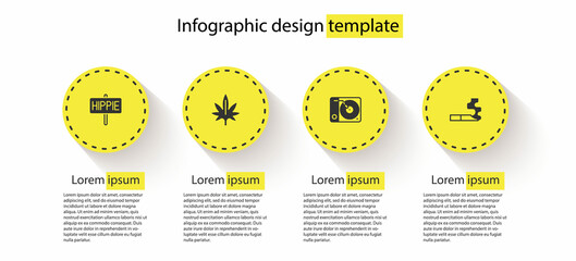 Set Peace, Marijuana, Vinyl player and Cigarette. Business infographic template. Vector