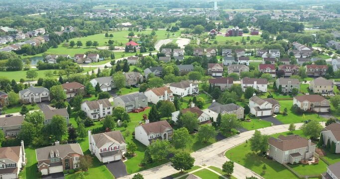 Aerial view of an upscale neighborhood in summer
