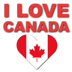 I Love Canada Concept - Heart Flag - White Background - 3D Illustration