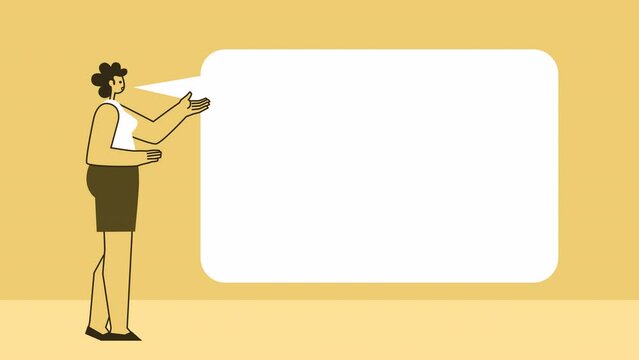 Yellow Style Woman Flat Character Talking with Speech Bubble. Isolated Loop Animation with Alpha Channel