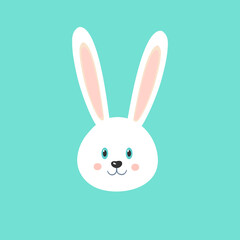 Easter rabbit, easter Bunny.Hare head.Icon vector character,isolated on blue background.