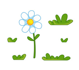 Chamomile flower. Set of plants and herbs. Vector illustration in cartoon childish style. Isolated funny clipart on white background. cute print.