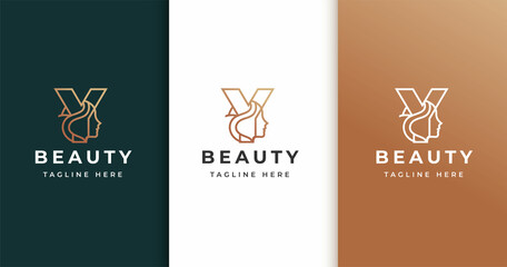 Minimalist letter Y feminine logo design with luxury lines woman's face