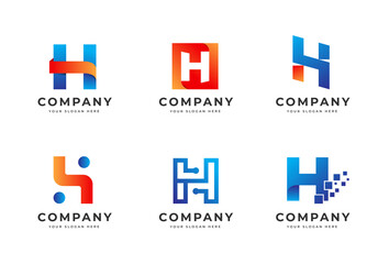 Big bundle set of colorful letter H logo design. Vector design element, with variety H logo gradient style element, business sign, logos, identity, vector illustrations.