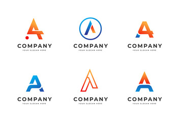 Big bundle set of colorful letter A logo design. Vector design element, with variety A logo gradient style element, business sign, logos, identity, vector illustrations.