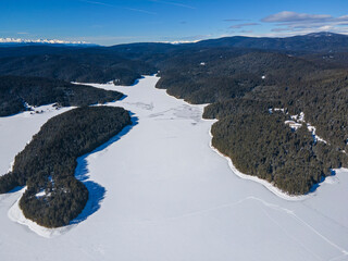 Aerial view of Golyam Beglik Reservoir, Bulgaria