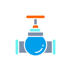 Vector valve, tap, pipe connector white line icon.