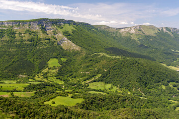 Fototapeta na wymiar View of the Delika valley and Nervion river canyon. Located in the Araba province, Basque Country, north of Spain.