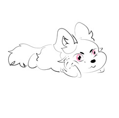 Baby Young Wolf Cub Lying Flat on the Ground. Isolated Clip Art.
