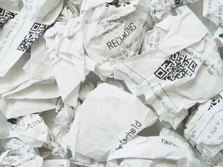 crumpled paper receipts - paper waste