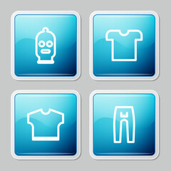 Set line Balaclava, T-shirt, and Pants icon. Vector