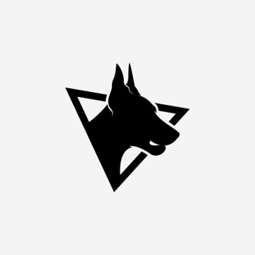 doberman dog head silhouette in triangle
