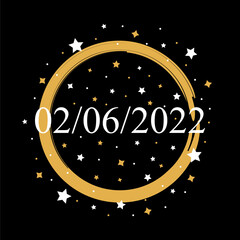 American Date 02/06/2022 Vector On Black Background With Gold and White Stars	