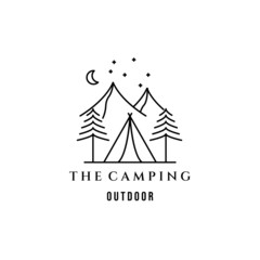 mountain camp line art minimalist logo illustration design