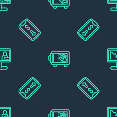 Fototapeta premium Set line Safe, Mobile stock trading and Global economic crisis news on seamless pattern. Vector