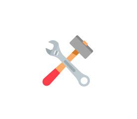 Crossed hammer and wrench vector isolated icon. Emoji illustration. Hammer and wrench vector emoticon