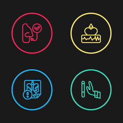 Set line Disease lungs, Giving up cigarette, Heartbeat increase and Healthy breathing icon. Vector