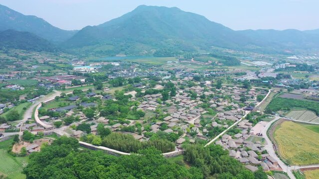 Aerial view of Nagan Eupseong village in the summer,South Korea.