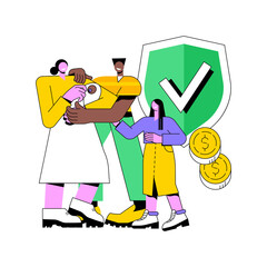 Social security abstract concept vector illustration. Social security benefit, state allowance, retirement insurance, happy disabled person, old, elderly couple, sign agreement abstract metaphor.