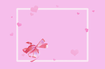 Bright beautiful pink background with a bow, hearts and place for text..on an abstract background with bokeh
