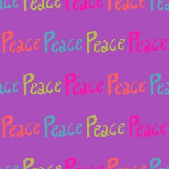 Peace text vector repeat pattern in cute multicolor on purple
