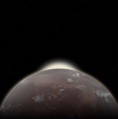 Star Rise over a Desert Planet, 3d digitally rendered science fiction illustration