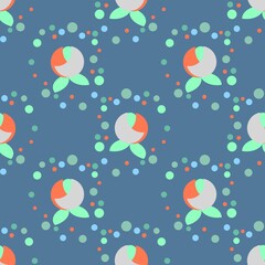 Cute geometric flowers with dots vector repeat pattern in blue