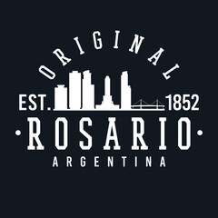 Fototapeta na wymiar Rosario, Santa Fe Province, Argentina Skyline Original. A Logotype Sports College and University Style. Illustration Design Vector City.