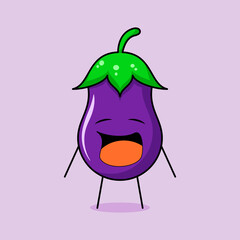 cute eggplant character with crying expression and mouth open. green and purple. fresh, modern and outline. for logo, icon and sign