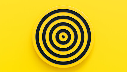 Dartboard black and yellow for background. Aim or goal concept. 3D Render