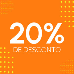 20% de desconto - (Translation: 20% Discount - twenty percent).  Discount Tag in portuguese, brazilian, Brazil. In colors: yelow and orange