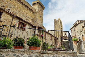 Fototapeta na wymiar Medieval streets of picturesque resort town Bolsena, situated on the shores of Italy's largest lake, Lago Bolsena, Italy.