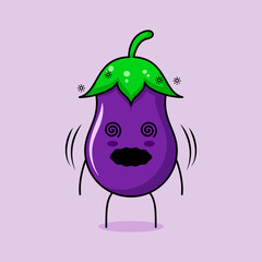 cute eggplant character with dizzy expression and rolling eyes. green and purple. suitable for emoticon, logo, mascot and icon
