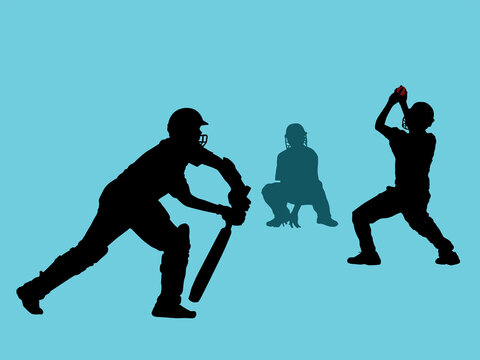 Cricket players in playing action illustration graphic vector