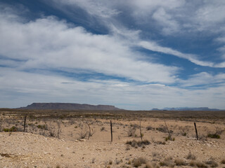 Chisos Mountains with Rickety Fence in Big Bend National Park, Texas