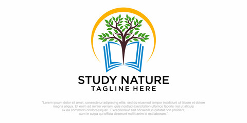 Book tree vector design representing school logo, education emblem concept.