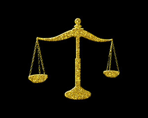 Scale Balance Justice law Golden Glitter Icon Logo Symbol illustration