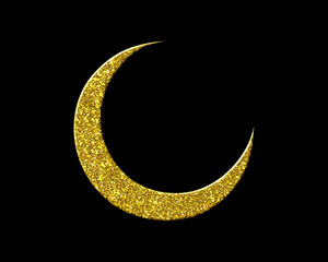 Moon Crescent Eid Golden Glitter Icon Logo Symbol illustration
