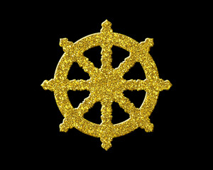 Dharmachakra, Dharma Wheel Golden Glitter Icon Logo Symbol illustration