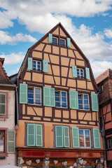 Fototapeta na wymiar Half-timbered houses in the center of a medieval town Colmar, Alsace, France