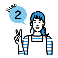 ステップ2　工程を説明するエプロンをつけた主婦
