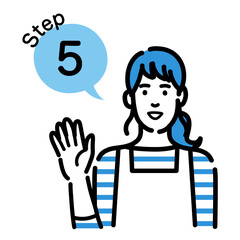 ステップ5　工程を説明するエプロンをつけた主婦

