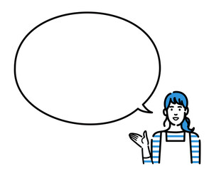 吹き出しで提案するエプロンをつけた主婦
