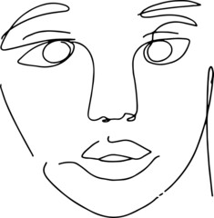 Peony woman line art portrait. Flower Head Woman Line Drawing. Surreal Minimalist Art. Beauty Salon 