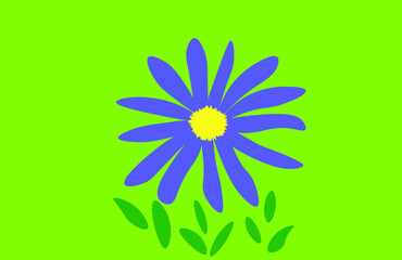 Blue daisy on green background.
