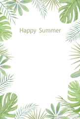 夏のグリーティングカード　はがきテンプレート　暑中お見舞い　手描きアナログ水彩イラスト