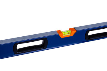 Blue building level on white isolated background is used in construction